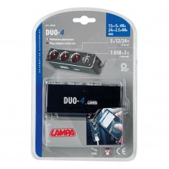 LAMPA Adaptador enchufe mechero 3 tomas 1 puerto USB DUO-4 12/24V LAM39048