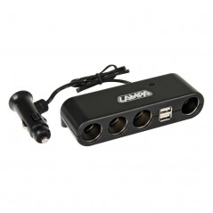 LAMPA Cigarette lighter plug 4 sockets + 2 ports USB 1A 60 CM 5A 12/24V LAM39024
