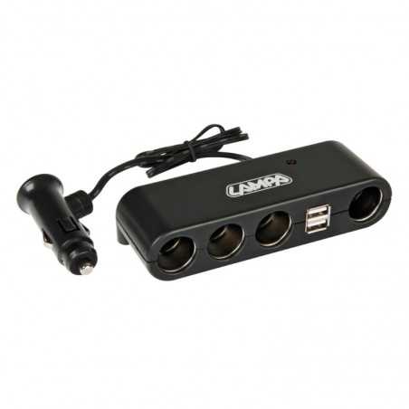 LAMPA Cigarette lighter plug 4 sockets + 2 ports USB 1A 60 CM 5A 12/24V LAM39024