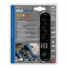 LAMPA Cigarette lighter plug 4 sockets + 2 ports USB 1A 60 CM 5A 12/24V LAM39024