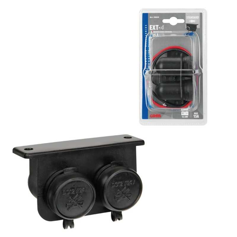 LAMPA Cigarette lighter plug 2 waterproof interior and exterior sockets EXT-4 15A 12/24V LAM39029