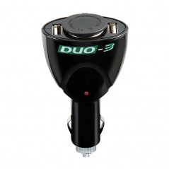 LAMPA Cigarette lighter plug 1 outlet + 2 ports DUO3 STANDARD USB 12/24V 60 CM LAM39047