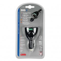 LAMPA Cigarette lighter plug 1 outlet + 2 ports DUO3 STANDARD USB 12/24V 60 CM LAM39047