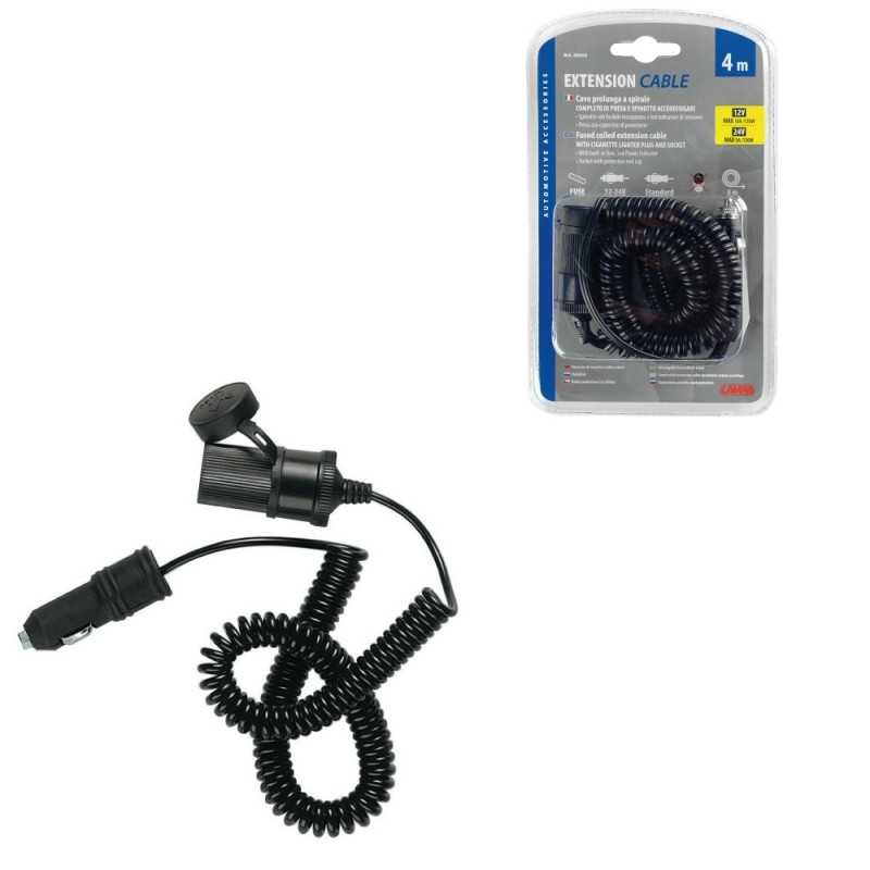 LAMPA Cigarette lighter plug with spiral extension 4 M LED 12/24V LAM39055