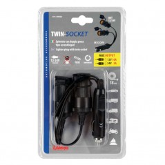 LAMPA Cigarette lighter plug 2 sockets with cover 18 CM 12/24V LAM39056