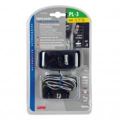LAMPA Cigarette lighter plug 3 sockets PL3 2 M 10A 12/24V LAM39059