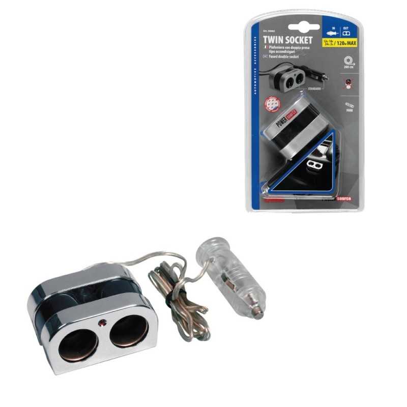 LAMPA Cigarette lighter plug 2 sockets STANDARD 12/24V 10A 200 CM LAM39082