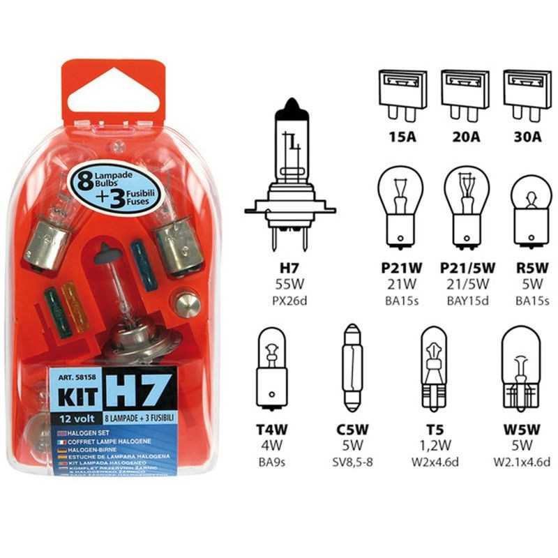 LAMPA Estuche 8 lámparas halógenas + 3 fusibles para coche H7 12V LAM58158