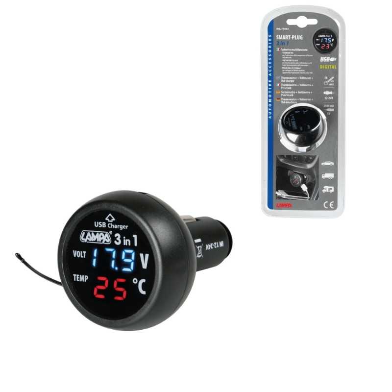 LAMPA Multi-function plug thermometer voltmeter 1 port USB LAM74063