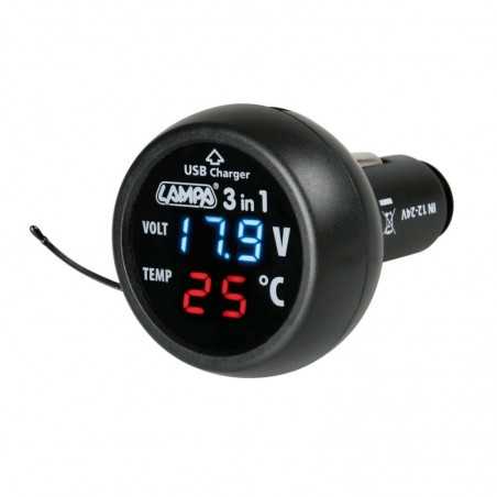 LAMPA Multi-function plug thermometer voltmeter 1 port USB LAM74063