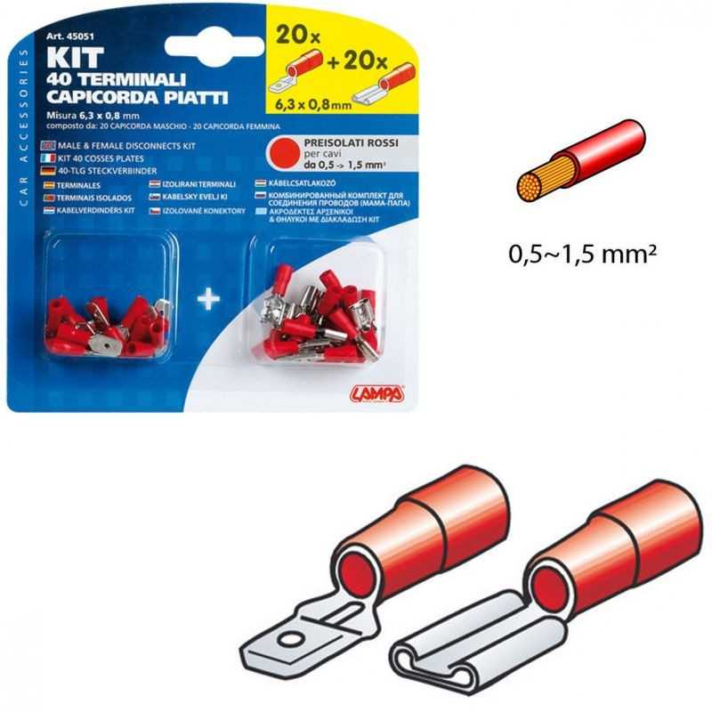 LAMPA Kit 40 terminales de cable eléctrico hembra y macho 0,5-1,5 MM2 LAM45051