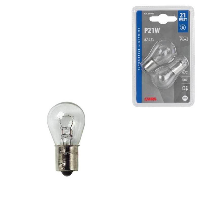 LAMPA Blister 2 lámparas bombillas 1 filamento homologada P21W 12V 21W BA15S E LAM58060