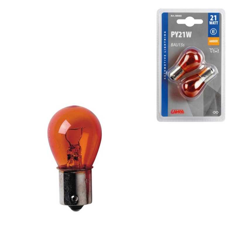 LAMPA Blister 2 lámparas bombillas 1 filamento homologada PY21W 12V 21W E LAM58065