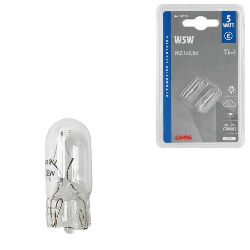 LAMPA Blister 2 lámparas bombillas homologadas sin casquillo W5W 12V 5W W2 1X9 5D E LAM58105
