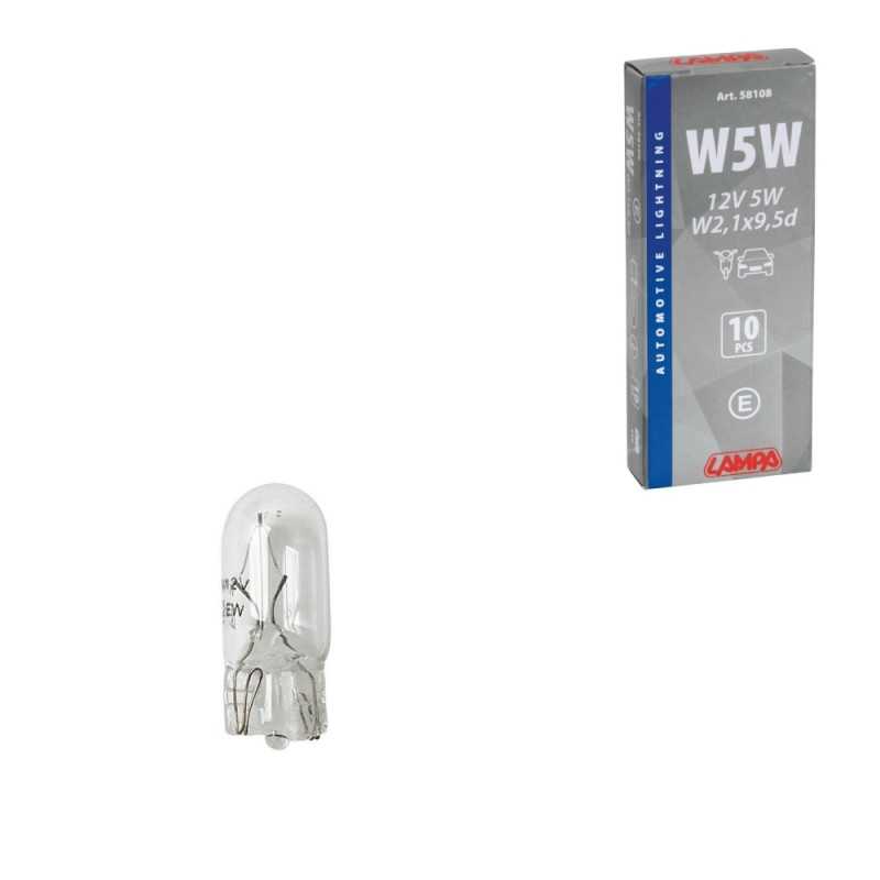 LAMPA Blister 2 lámparas bombillas homologadas W5W 12V 5W W2 1X9 5D E LAM58108