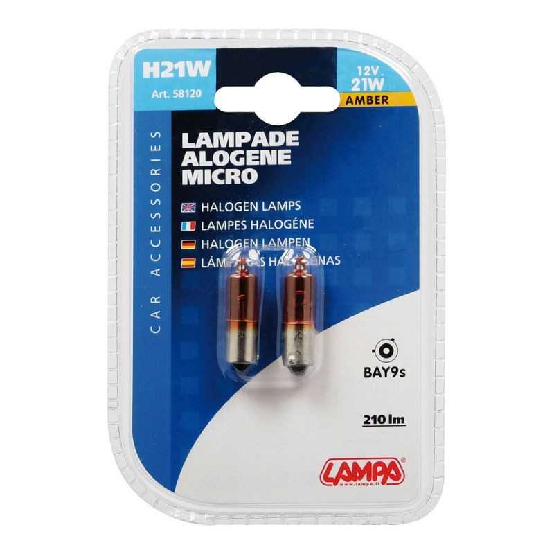 LAMPA Blister 2 lámparas bombillas halógenas HY21W 12V 21W MICRO BAY9S LAM58120