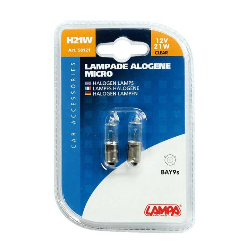 LAMPA Blister 2 lámparas bombillas halógenas 12V BAY9S H21W 21W LAM58121