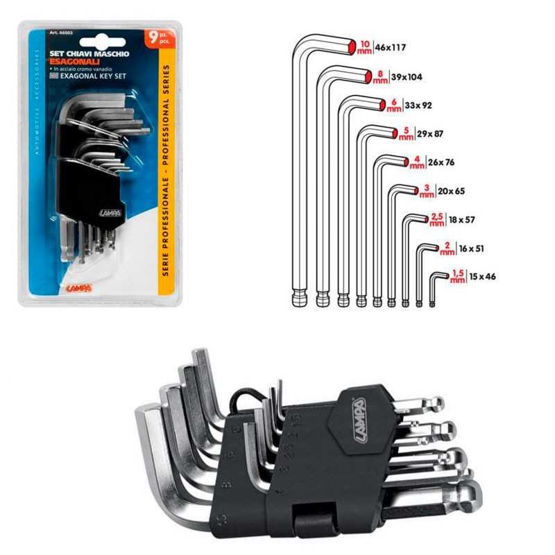LAMPA Kit 9 llaves allen macho hexagonal LAM66003