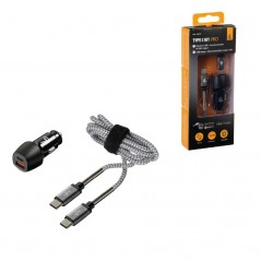 LAMPA Double socket cigarette lighter charger + cable USB/ TYPE C + TYPE C/ TYPE A LAM38715