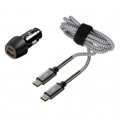 LAMPA Double socket cigarette lighter charger + cable USB/ TYPE C + TYPE C/ TYPE A LAM38715