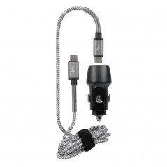 LAMPA Double socket cigarette lighter charger + cable USB/ TYPE C + TYPE C/ TYPE A LAM38715