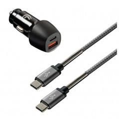 LAMPA Double socket cigarette lighter charger + cable USB/ TYPE C + TYPE C/ TYPE A LAM38715