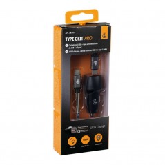 LAMPA Double socket cigarette lighter charger + cable USB/ TYPE C + TYPE C/ TYPE A LAM38715