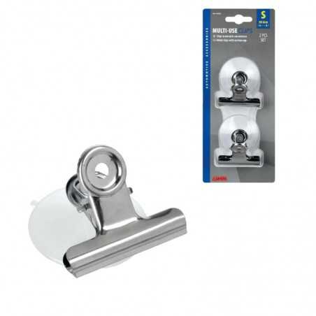 LAMPA Juego clips pinzas metáicas sujetapapeles con ventosa 50 MM LAM65455