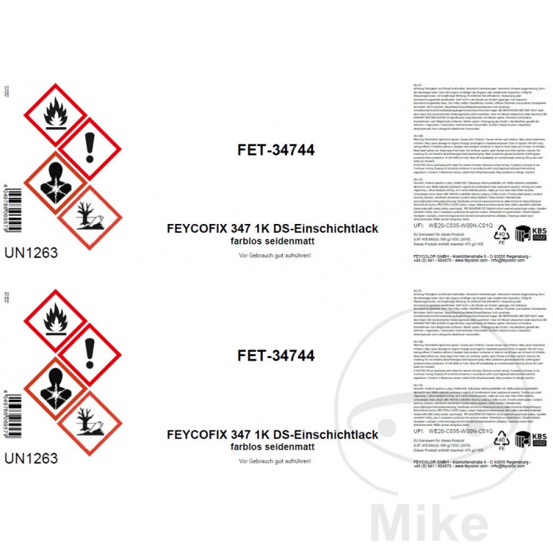 Set of 2 labels for semi-gloss paint containers KH-EINSCHLACK 998.01.28