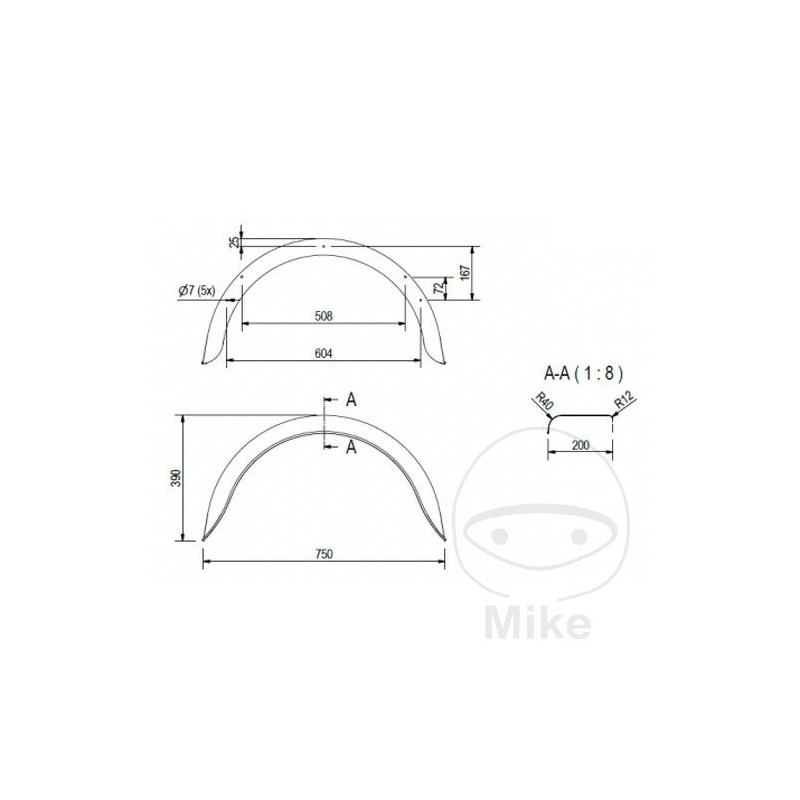 Guardabarros de acero para remolque H390 B200 S750 338.02.92