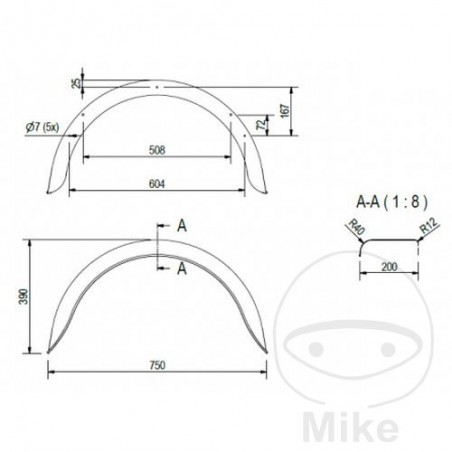 Guardabarros de acero para remolque H390 B200 S750 338.02.92
