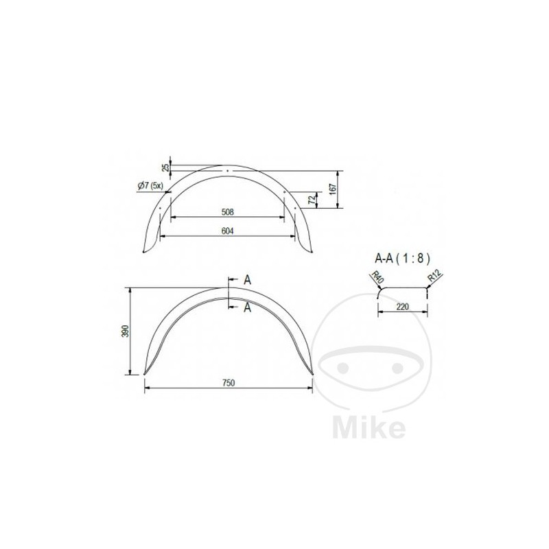 Guardabarros de acero para remolque H390 B220 S750 338.03.00