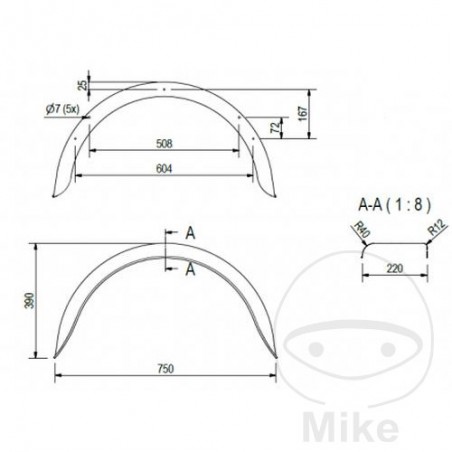 Guardabarros de acero para remolque H390 B220 S750 338.03.00