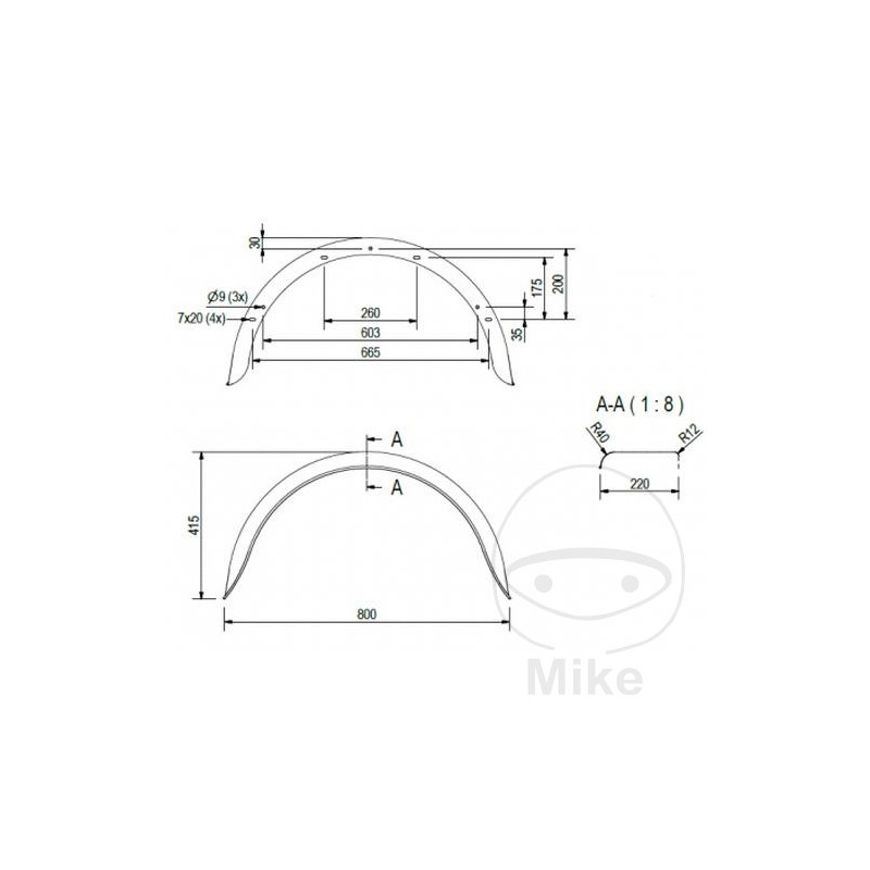 Guardabarros de acero para remolque H415 B220 S800 338.03.18