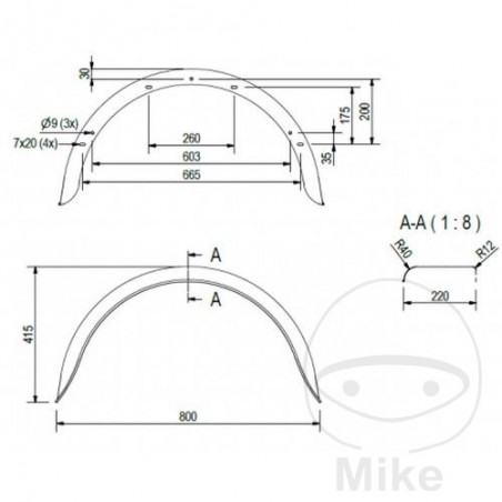 Guardabarros de acero para remolque H415 B220 S800 338.03.18