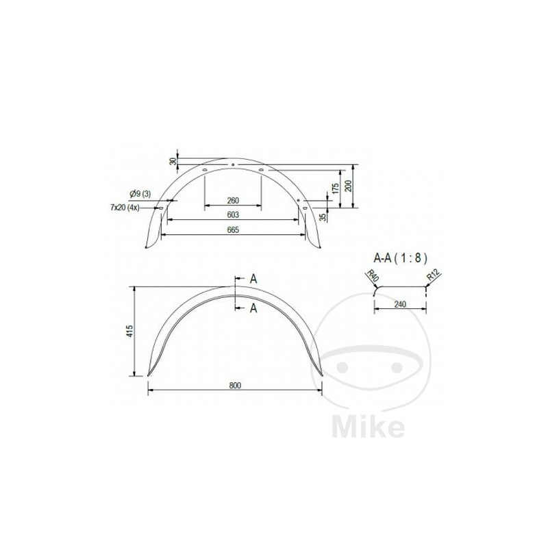Guardabarros de acero para remolque H415 B240 S800 338.03.26