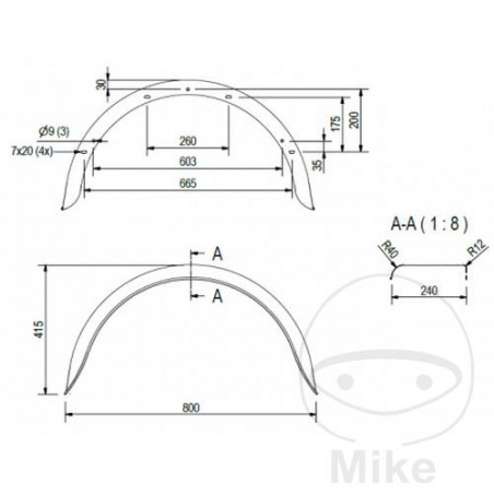 Guardabarros de acero para remolque H415 B240 S800 338.03.26