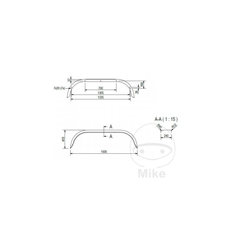 Guardabarros de acero para remolque H410 B240 S1500 338.03.42