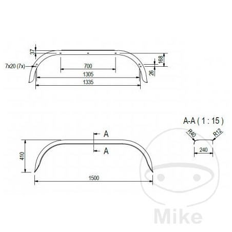 Guardabarros de acero para remolque H410 B240 S1500 338.03.42
