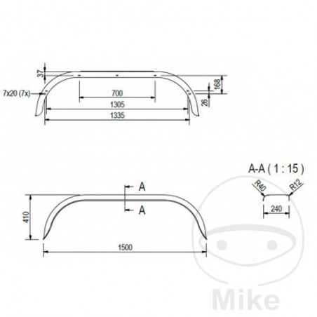 Guardabarros de acero para remolque H410 B260 S1500 338.03.59