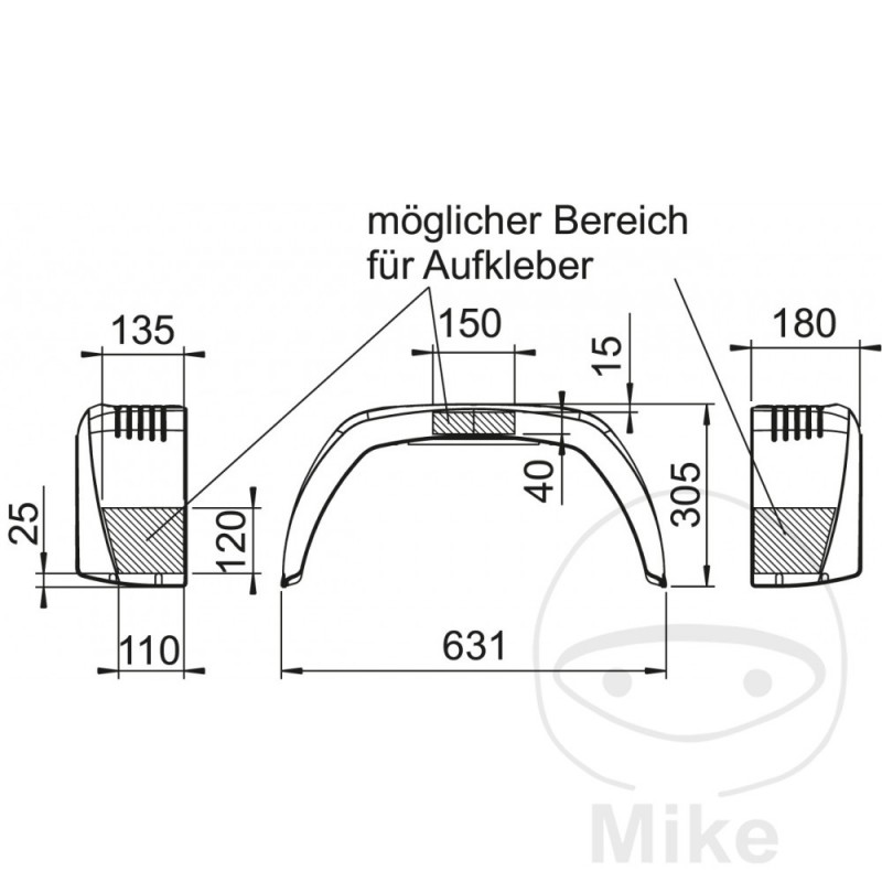 Guardabarros de plastico para remolque H305 B180 S631 338.04.54