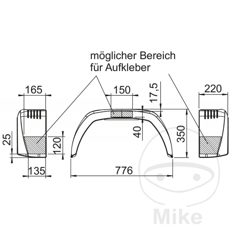 Guardabarros de plastico para remolque H350 B220 S770 338.04.56