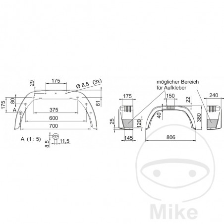 Guardabarros de plastico para remolque H380 B240 S800 338.04.57