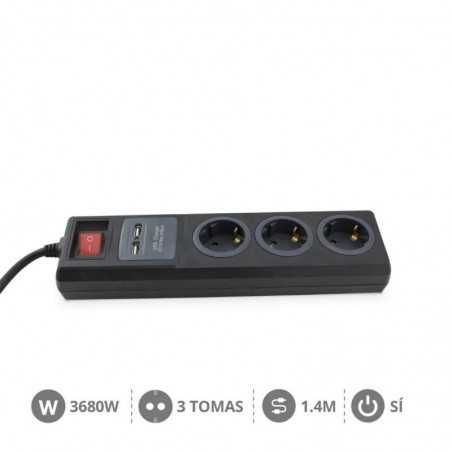 FASEBA Strip 3 sockets with switch + 2 usb ports (3X1.5 MM) 1,4 M 400006