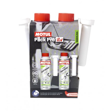 MOTUL Pack anti-humos + aditivo limpiador inyectores gasolina PRE ITV 2X300 ML (6UD) 111258