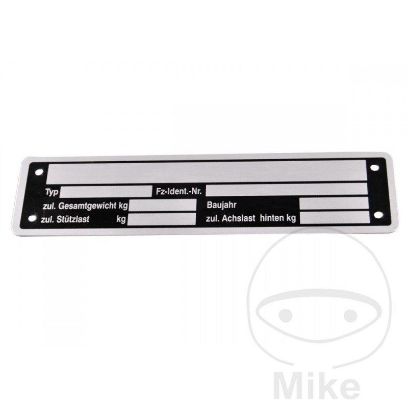 German trailer identification plate 148 X 38 MM 338.06.15