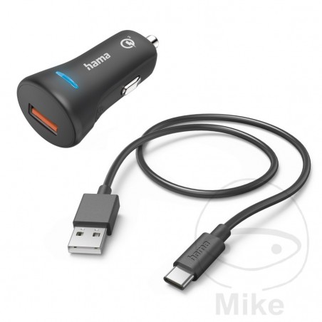 HAMA Cargador rápido para coche con cable de carga usb C 3A QUICK CHARGE 3.0 1960052