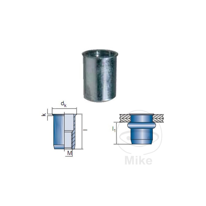 Set of 100 universal rivet nuts M8 636.01.92