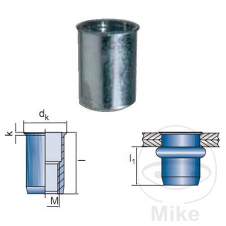 Set of 100 universal rivet nuts M8 636.01.92
