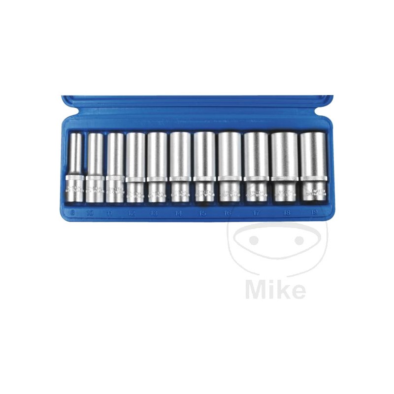 Set of 11 hexagonal socket wrenches 3/8 64 MM 8-19 605.02.15